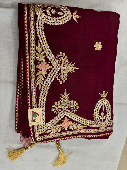 Maroon Saree with Classic Gotta Patti Design