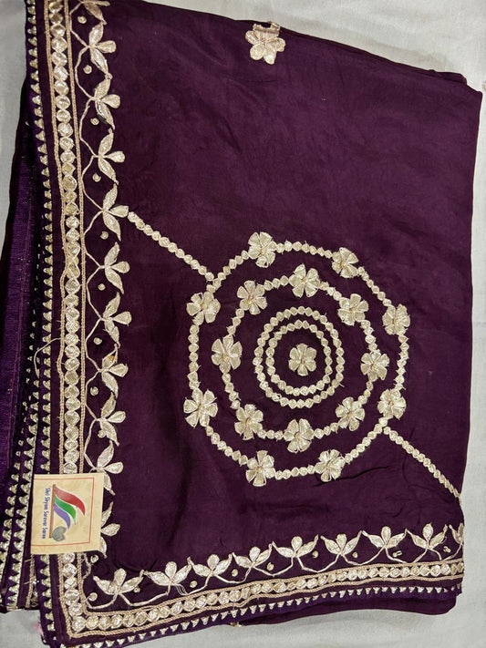 Plum Purple Organza Saree with Circular Gotta Patti Work
