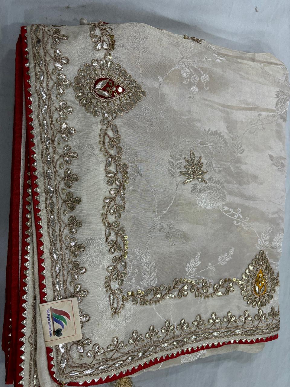 Off White Pure Gotta Patti Saree