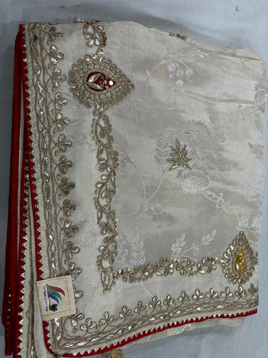 Off White Pure Gotta Patti Saree