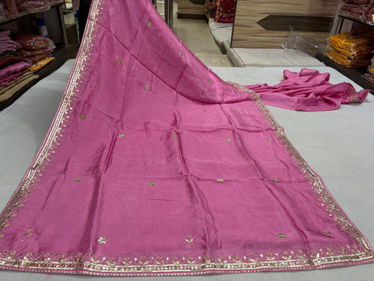 Rose Pink Pure Gotta Patti Saree