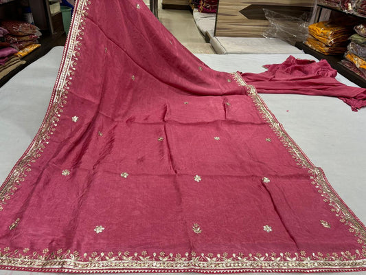 Rani Pink Pure Gotta Patti Saree