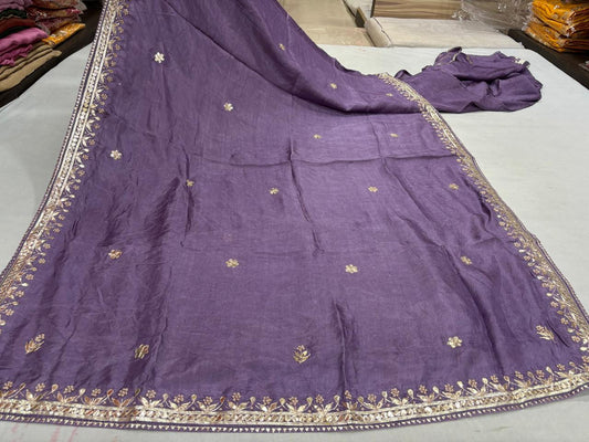 Lavender Purple Pure Gotta Patti Saree