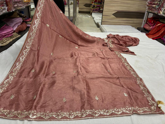 Dusty Brown Pure Gotta Patti Saree