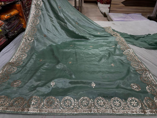 Green Saree Gotta Patti Saree