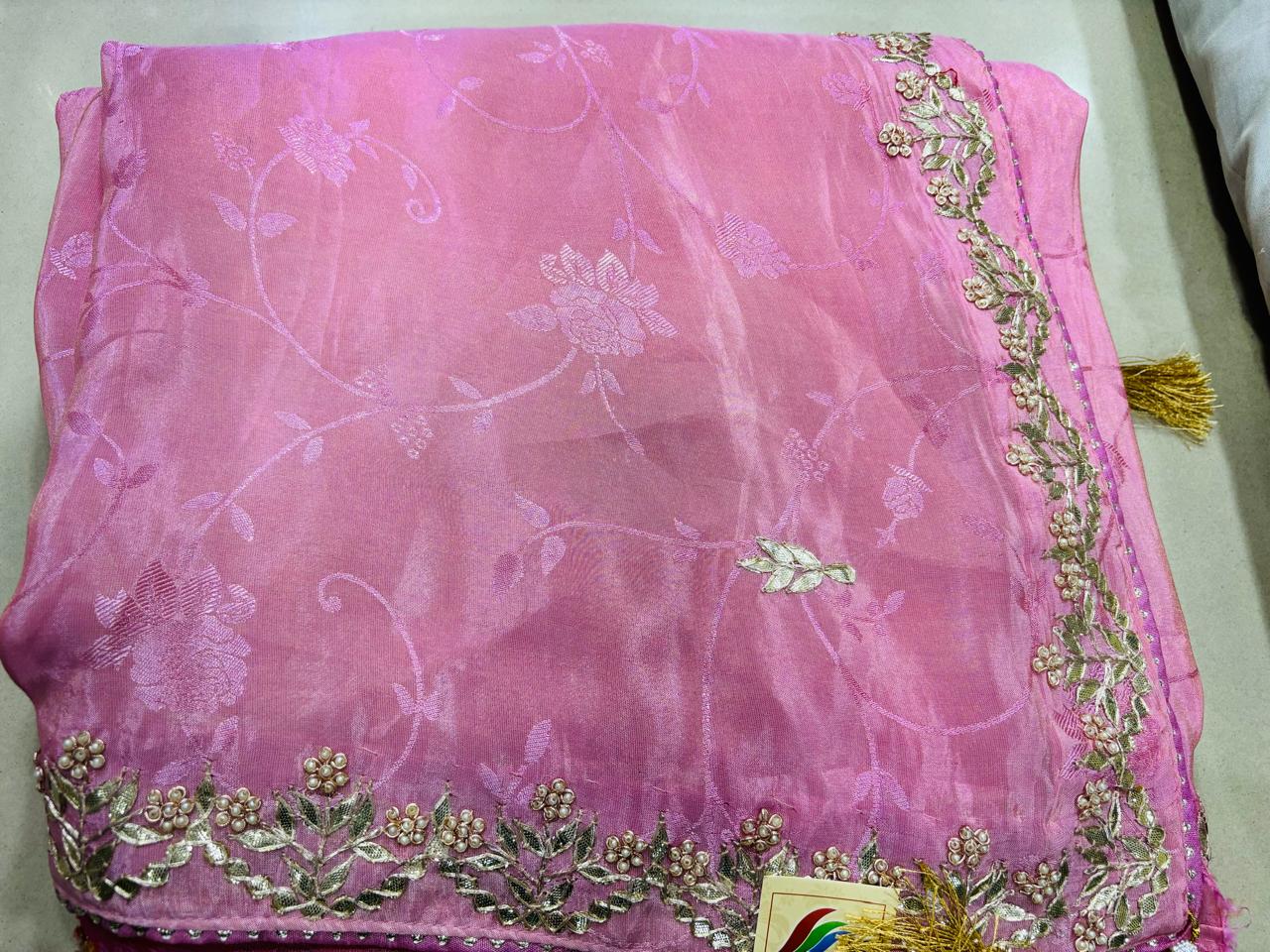 Soft Pink Floral Gotta Patti Saree