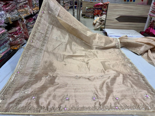 Champagne Beige Elegant Gotta Patti Saree