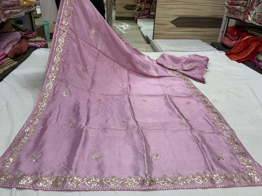Lavender Mauve Pure Gotta Patti Saree