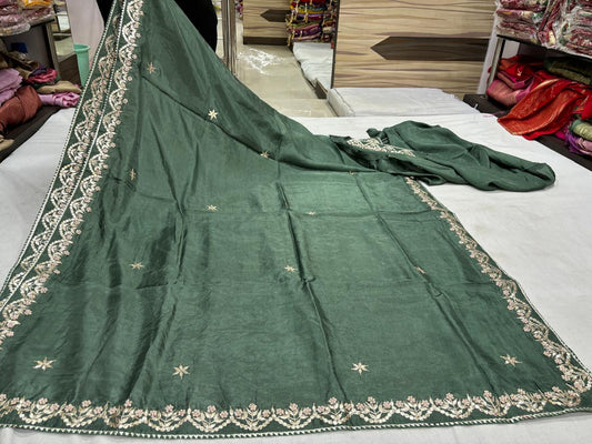 Dark Green Pure Gotta Patti Saree