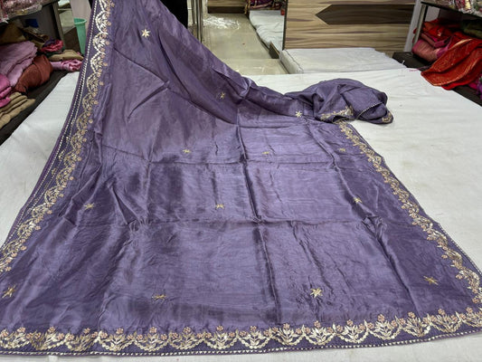 Lavender Pure Gotta Patti Saree