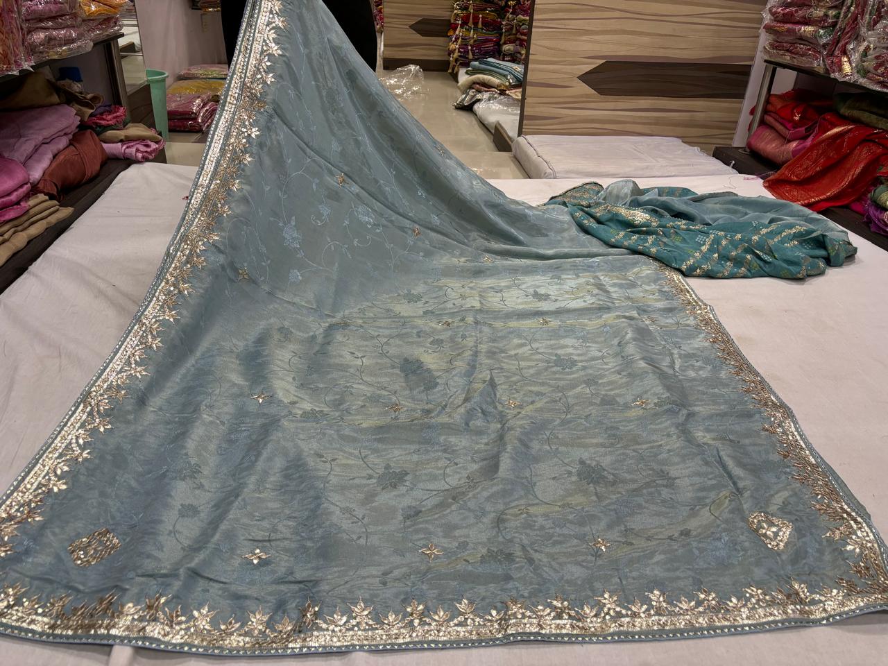 Pyor Gotta Patti Saree Pista Green