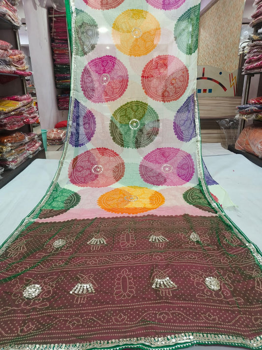 Hand-Dyed Pastel Sky Blue and Citron Shibori Saree with Gota Work