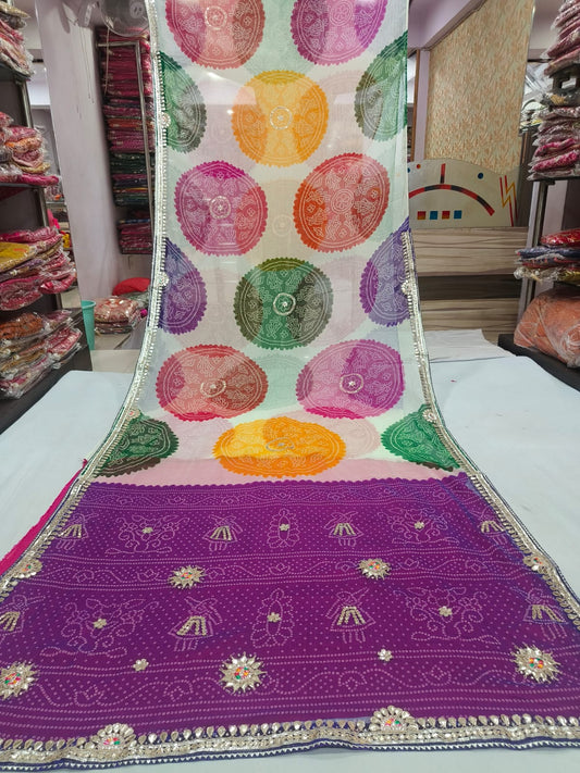 Emerald Green and Lemon Yellow Spiral Shibori Saree with Floral Gota