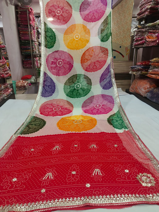 Deep Moss Green Marbled Shibori Saree with Traditional Gota Border