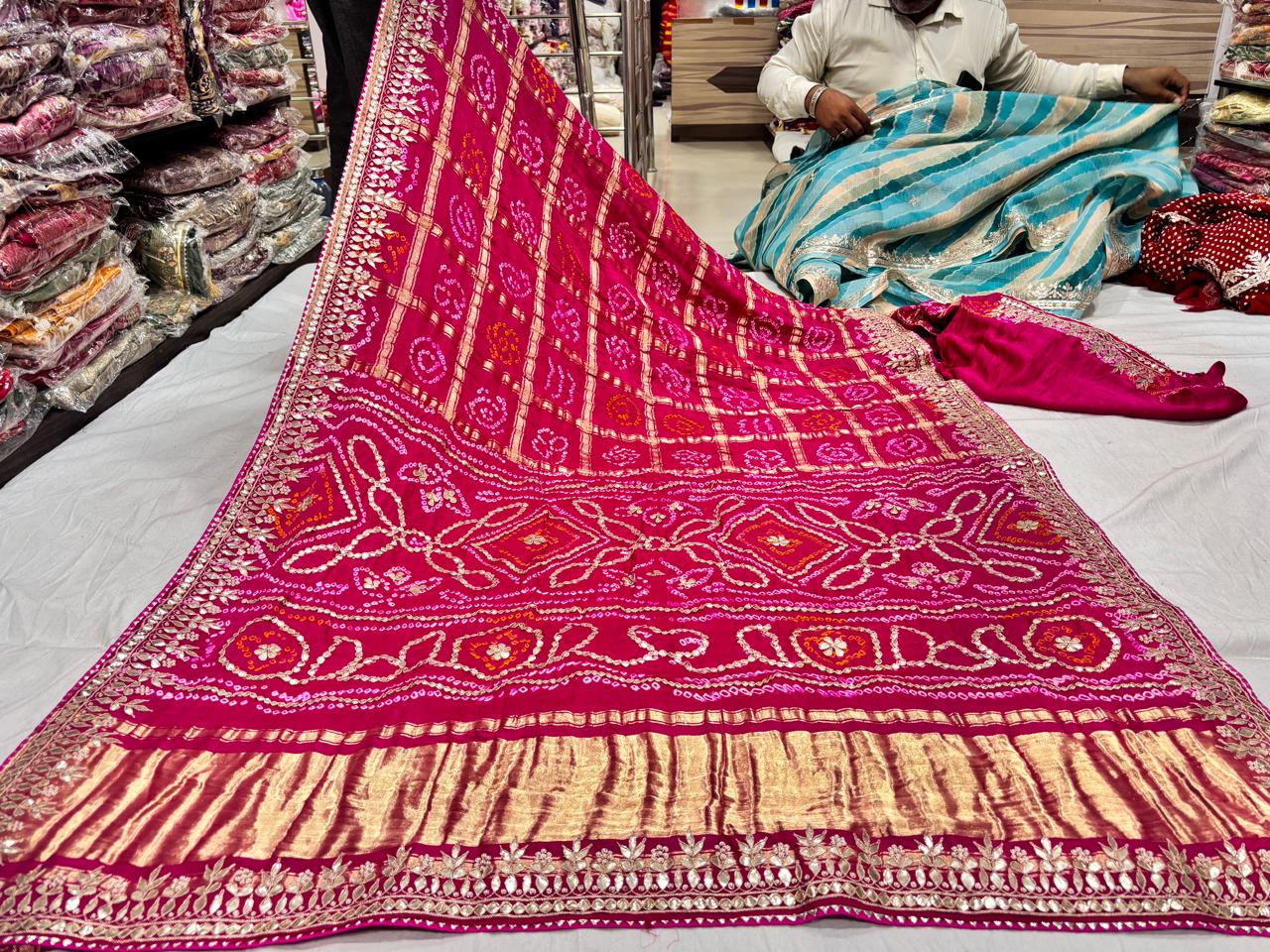 Rani Pink Gotta Patti Bandhej Saree