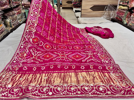 Golden-Pink-Red Gotta Patti Bandhej