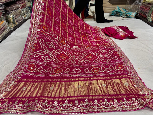 Red Gotta Patti Bandhani Saree