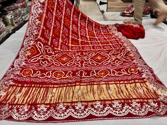 Red Gotta Patti Bandhani Saree