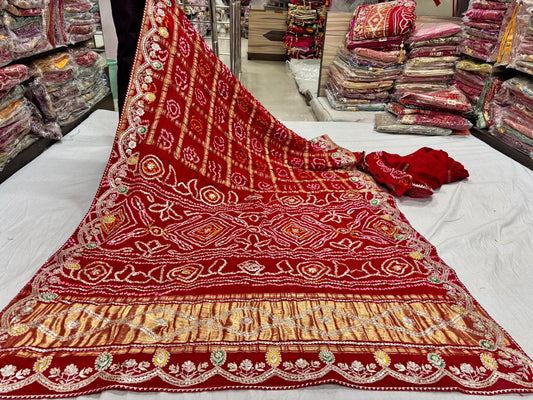 Royal Red Gotta Patti Bandhani Saree