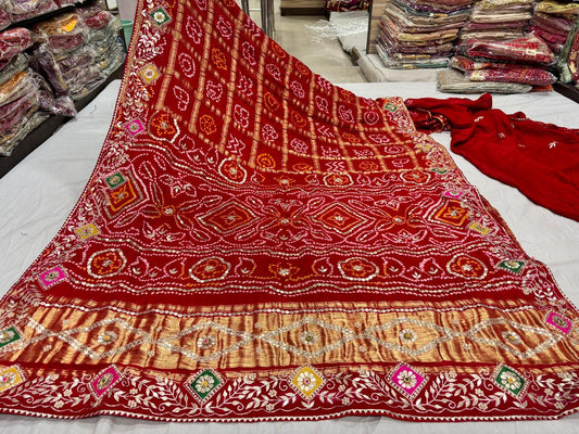 Bridal Red Multicolor Gotta Patti Bandhani Saree