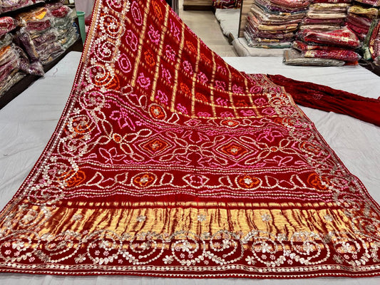 Red Gotta Patti Bandhani Saree