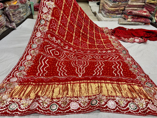 Red Gotta Patti Bandhani Saree