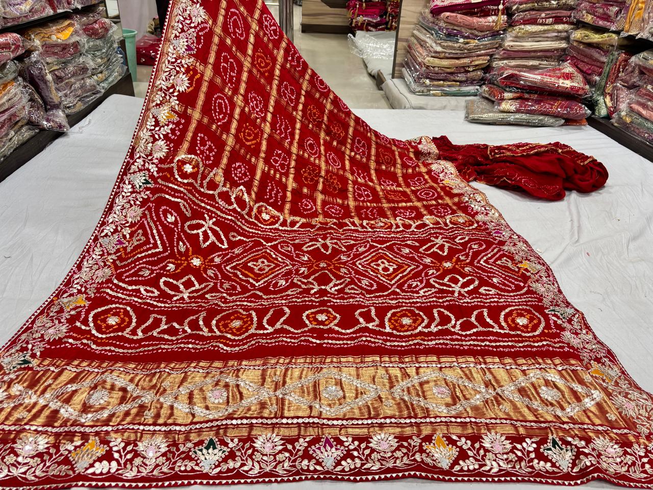Red Bandhani Gotta Patti Saree