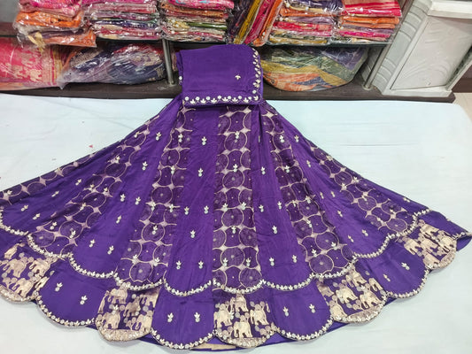 Royal Purple Embroidered Lehenga Choli with Elephant Border Design