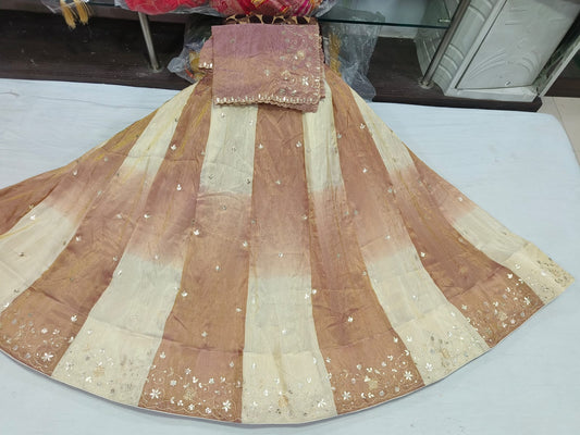 Elegant Peach & Cream Embroidered Lehenga Choli Set