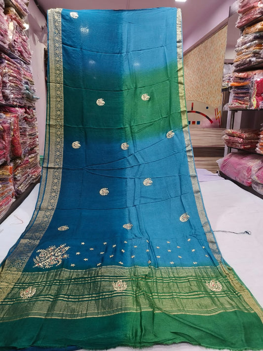Dual-Tone Blue and Green Silk Saree