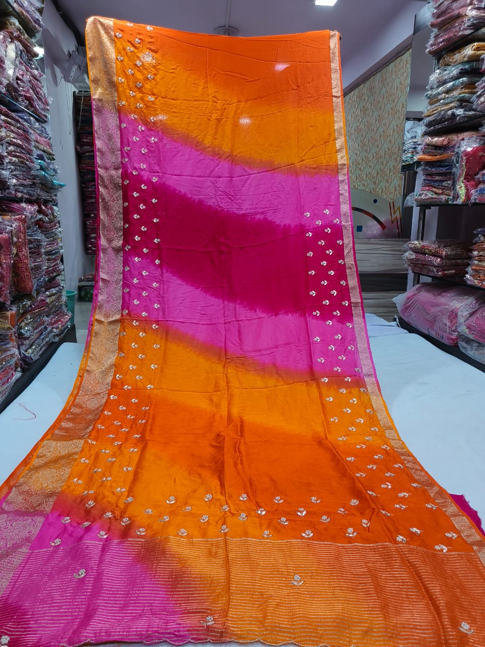 Pink and Orange Shaded Saree