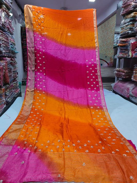 Pink and Orange Shaded Saree